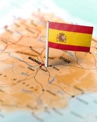 Spain Flag pin on map of Spain